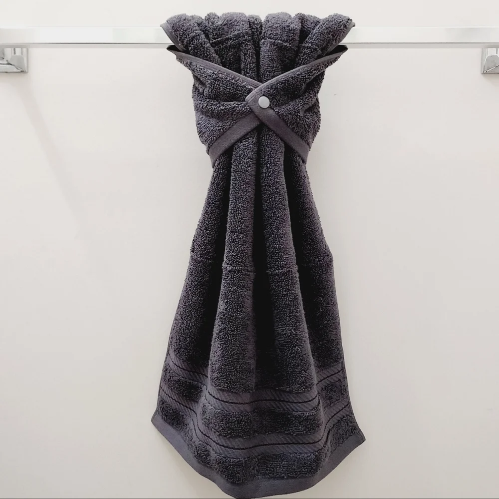 💟NEW!⬜️ #9162A Solid Gray Hang'N'Snap Hand Towel with SNAP